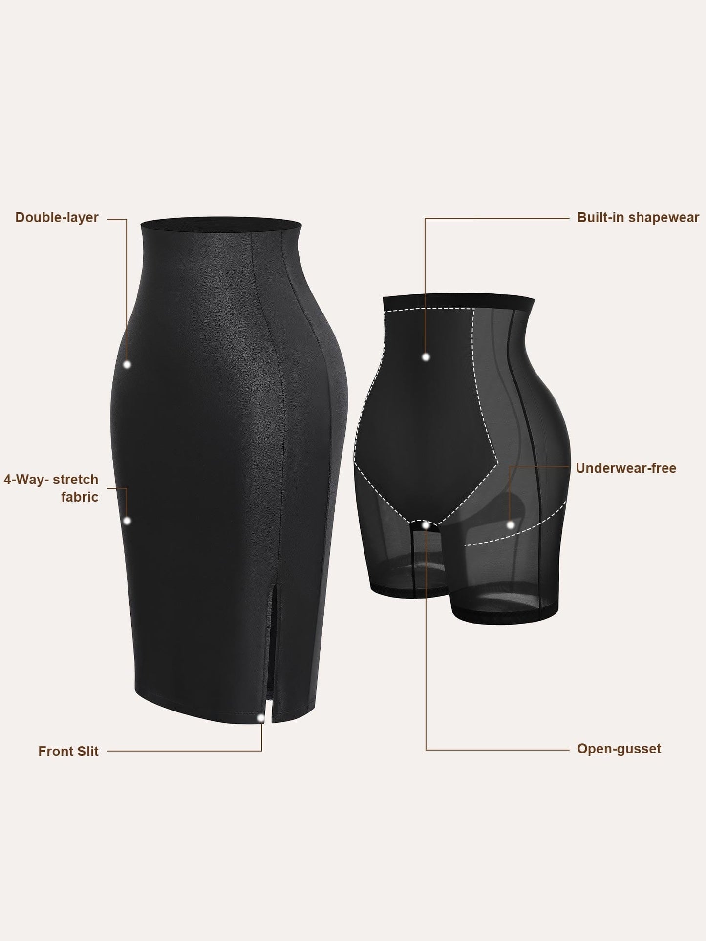 Built-In Shapewear Leather Skirt