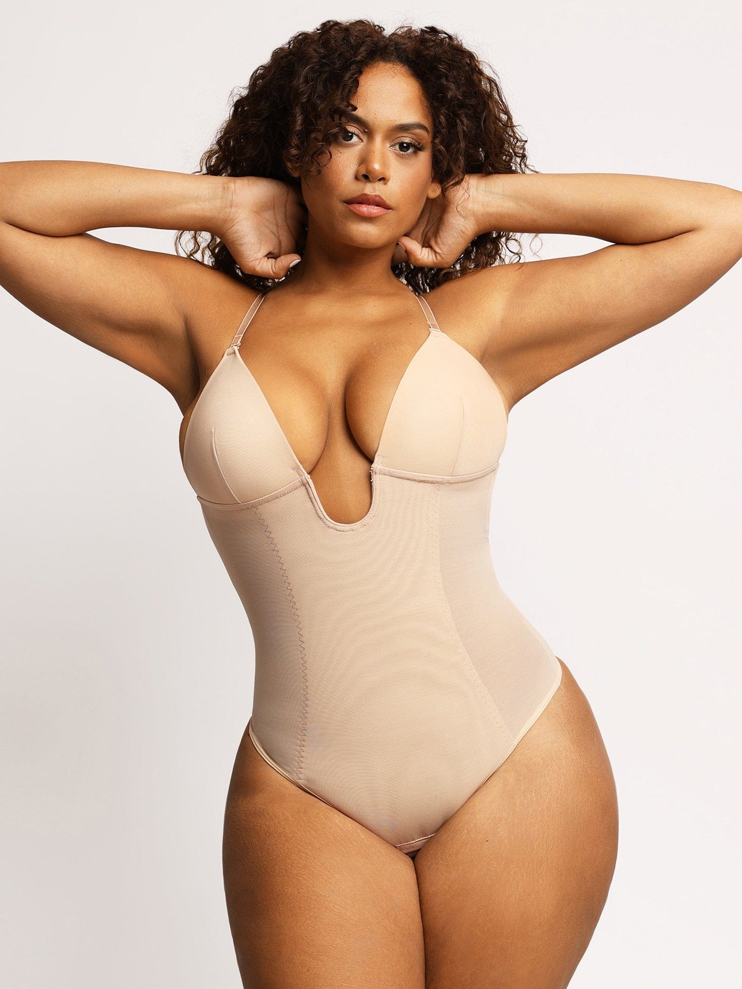 Plunge U-Neck Backless Thong Bodysuit