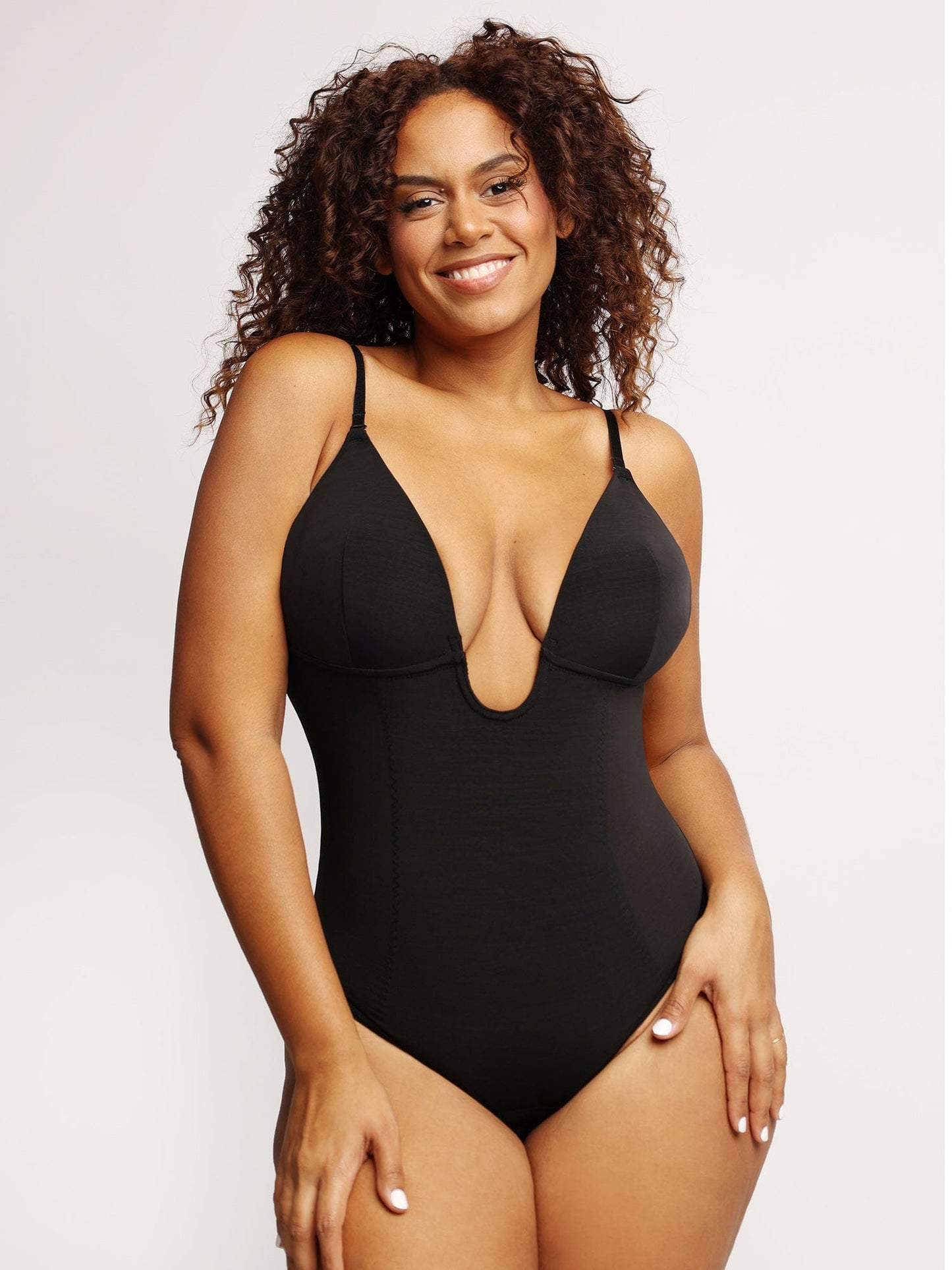 Plunge U-Neck Backless Thong Bodysuit