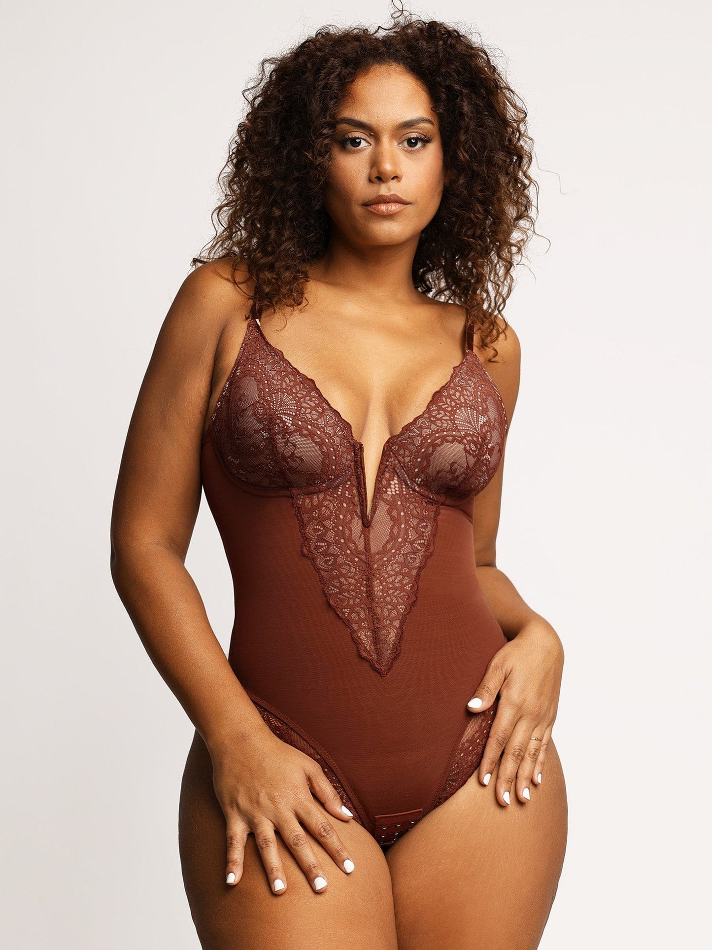 Sexy Lace Deep-V Neck Bodysuits Or Leather Skirt