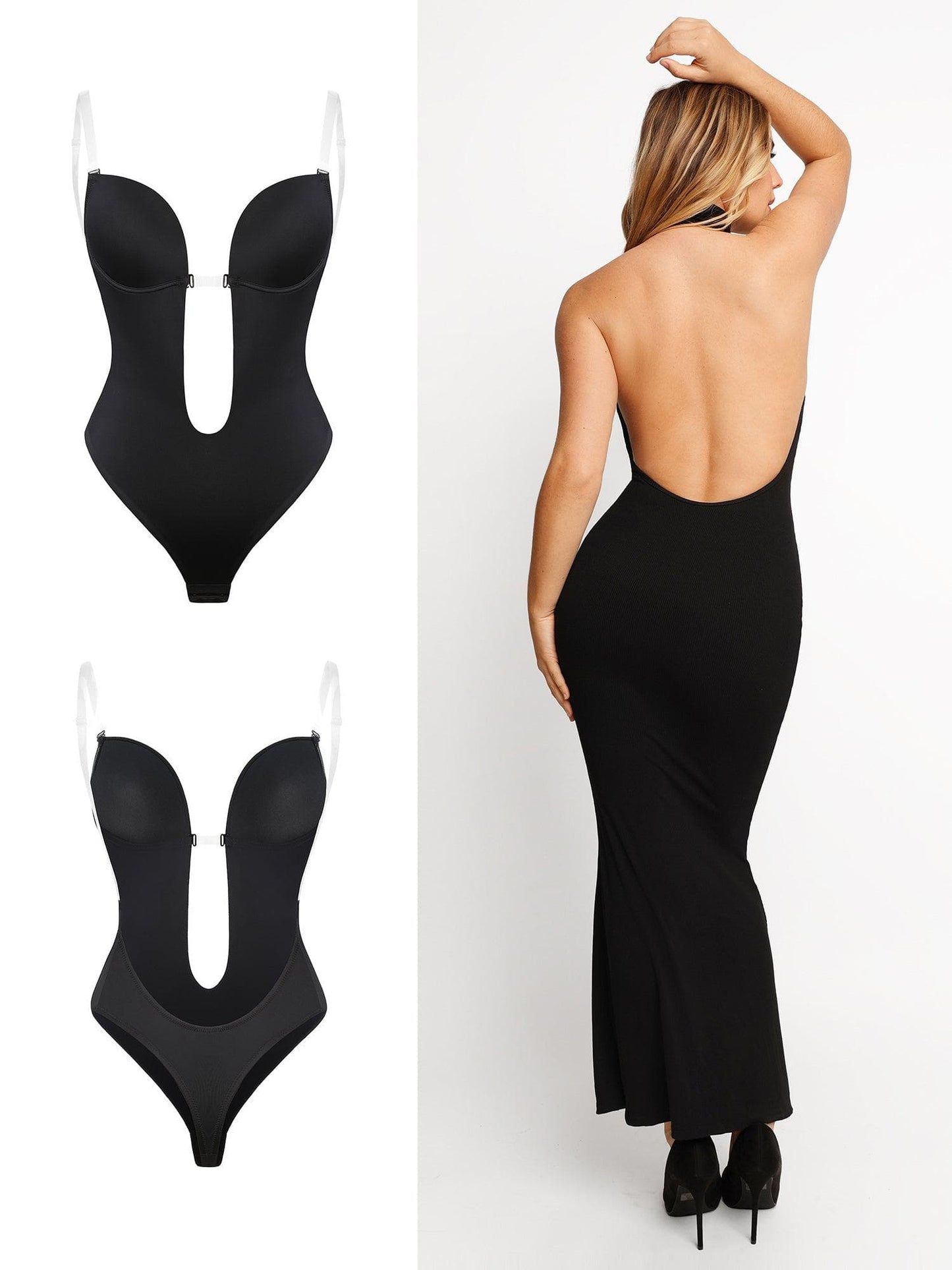 Strapless U Plunge Thong Bodysuit Backless Bra